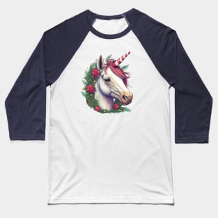 Christmas Unicorn Wreath Candy Cane Horn Baseball T-Shirt